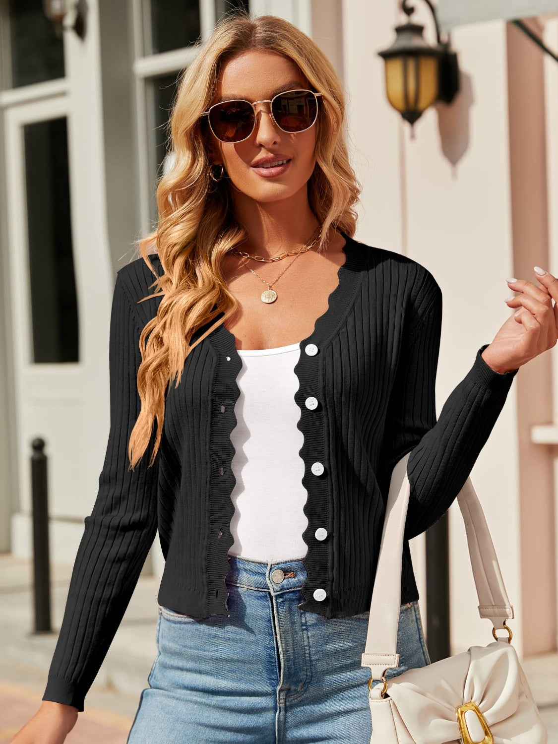 Button Up Long Sleeve Cardigan Black