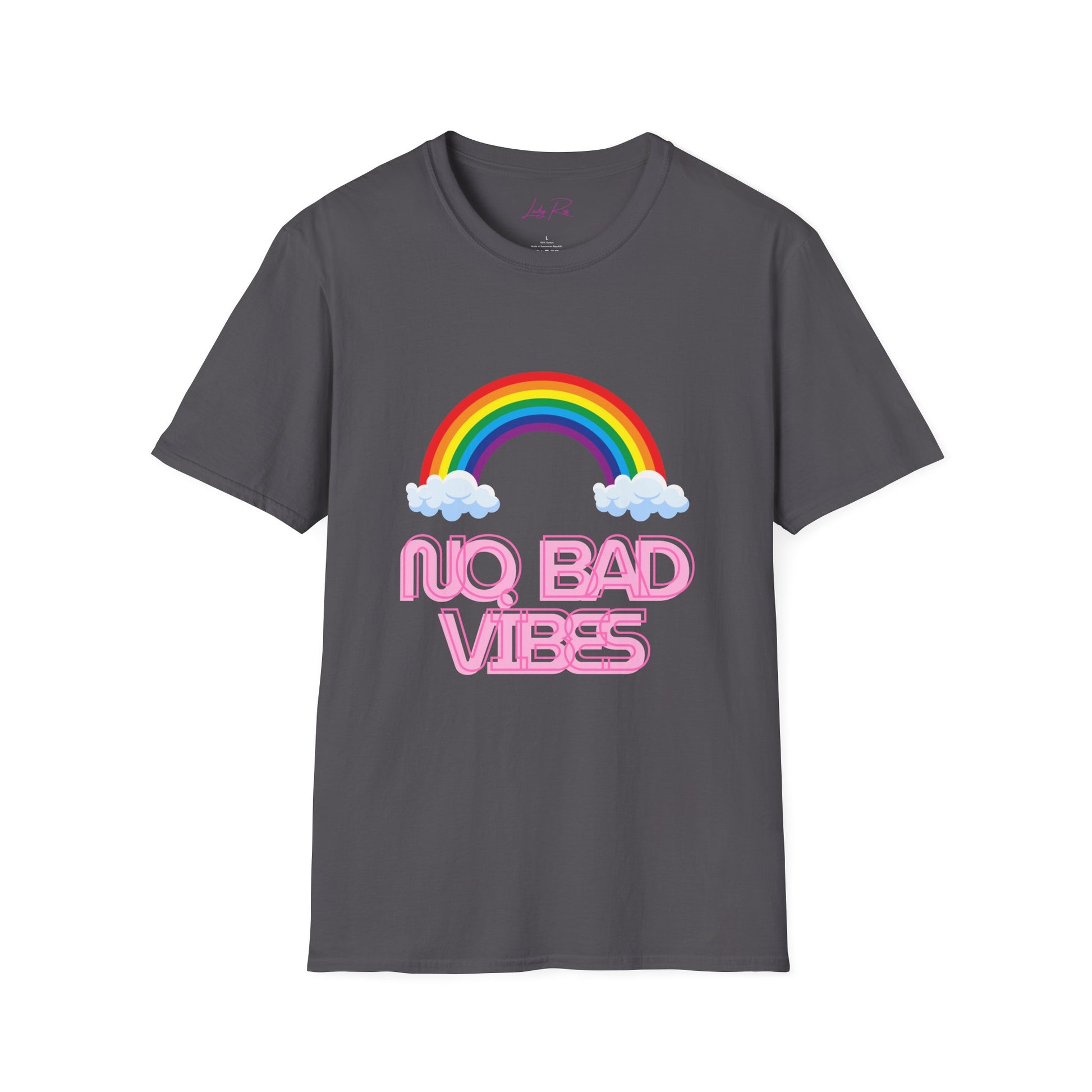 No Bad Vibes Rainbow T-Shirt – Spread Positivity in Style Charcoal