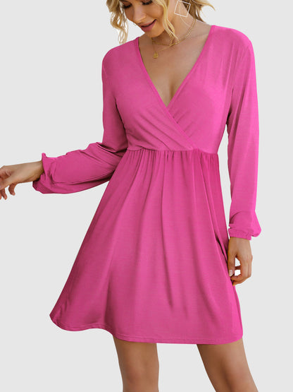 Long Sleeve Surplice Mini Dress Deep Rose