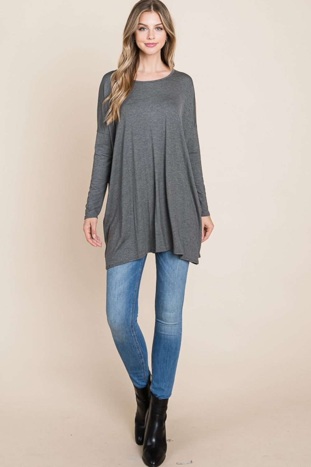 BOMBOM Round Neck Long Sleeve Oversized Top