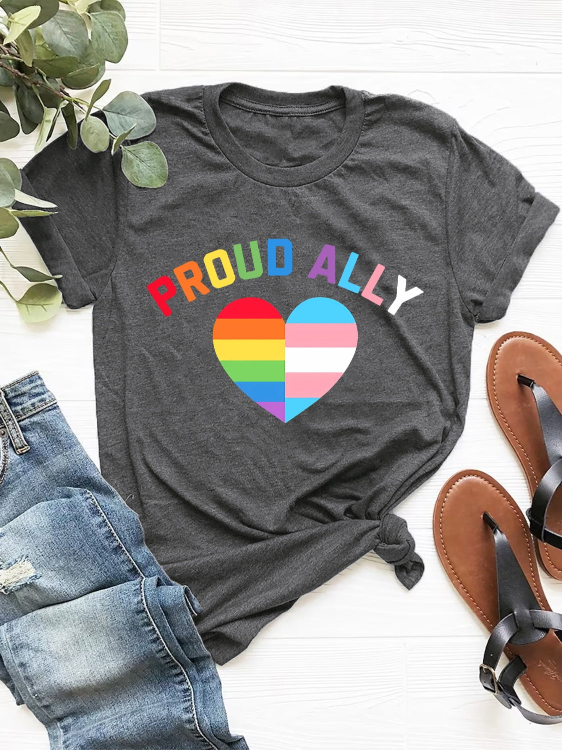 PROUD ALLY Round Neck Short Sleeve T-Shirt Dark Gray