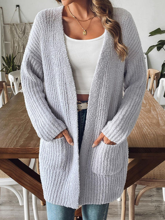 Open Front Long Sleeve Cardigan Gray