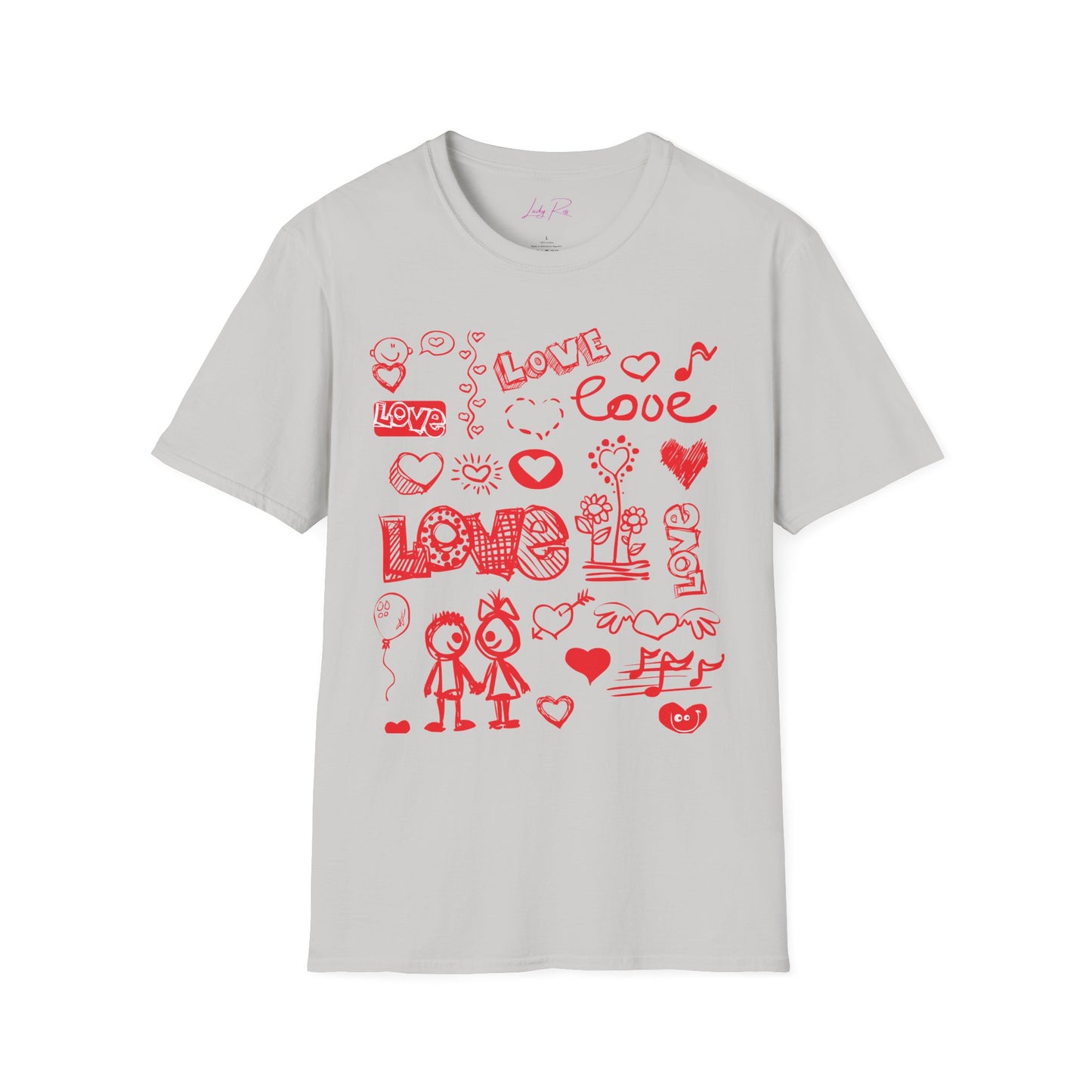 Playful Love Doodle Women’s T-Shirt – Valentine’s Day Edition Ice Grey