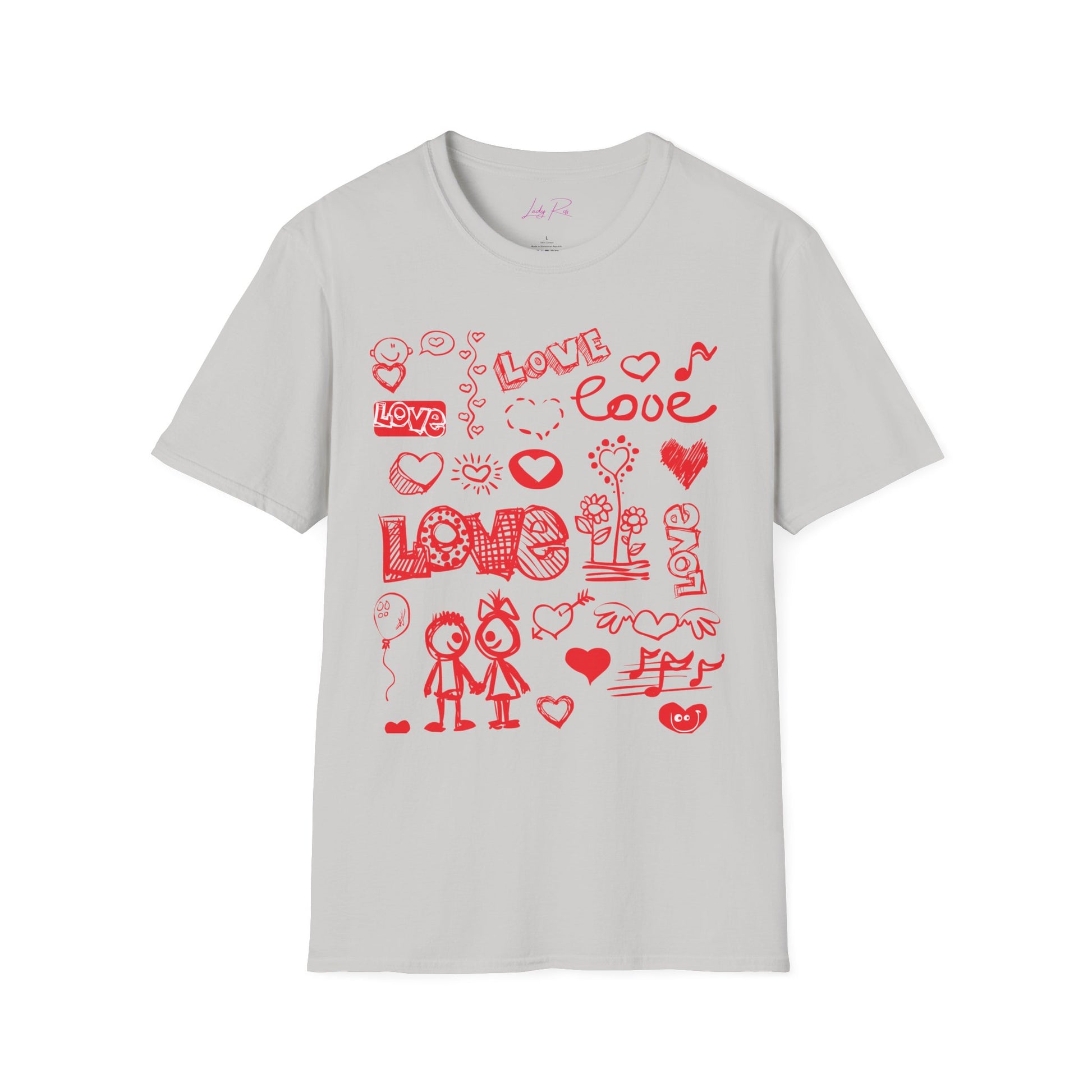 Playful Love Doodle Women’s T-Shirt – Valentine’s Day Edition Ice Grey