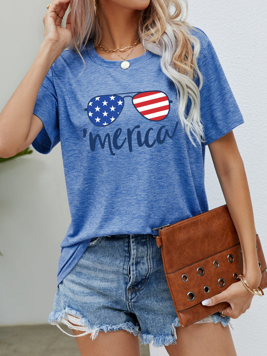 US Flag Glasses Graphic Tee Cobalt Blue