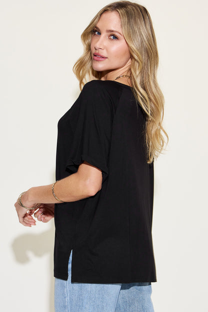 Super Soft Bamboo Tee with Slit V-Neck