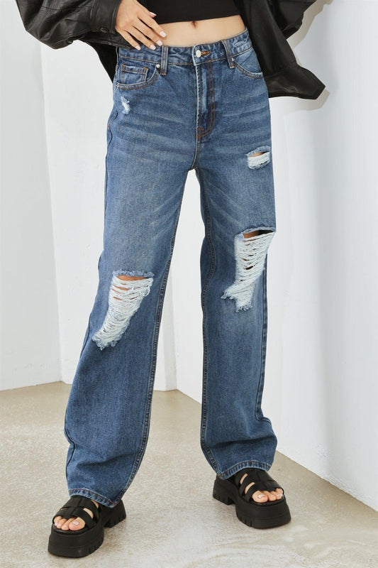 HAMMER COLLECTION Distressed High Waist Jeans Medium Blue