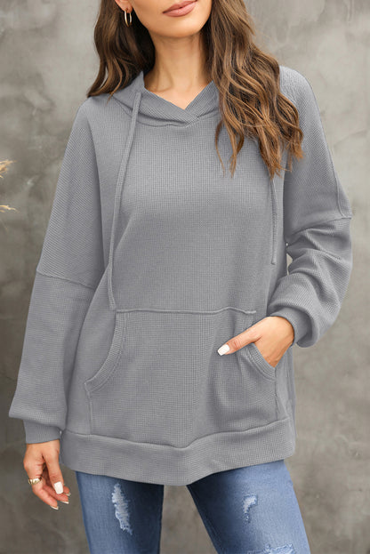 Cozy Waffle Knit Back-to-School Hoodie Dark Gray