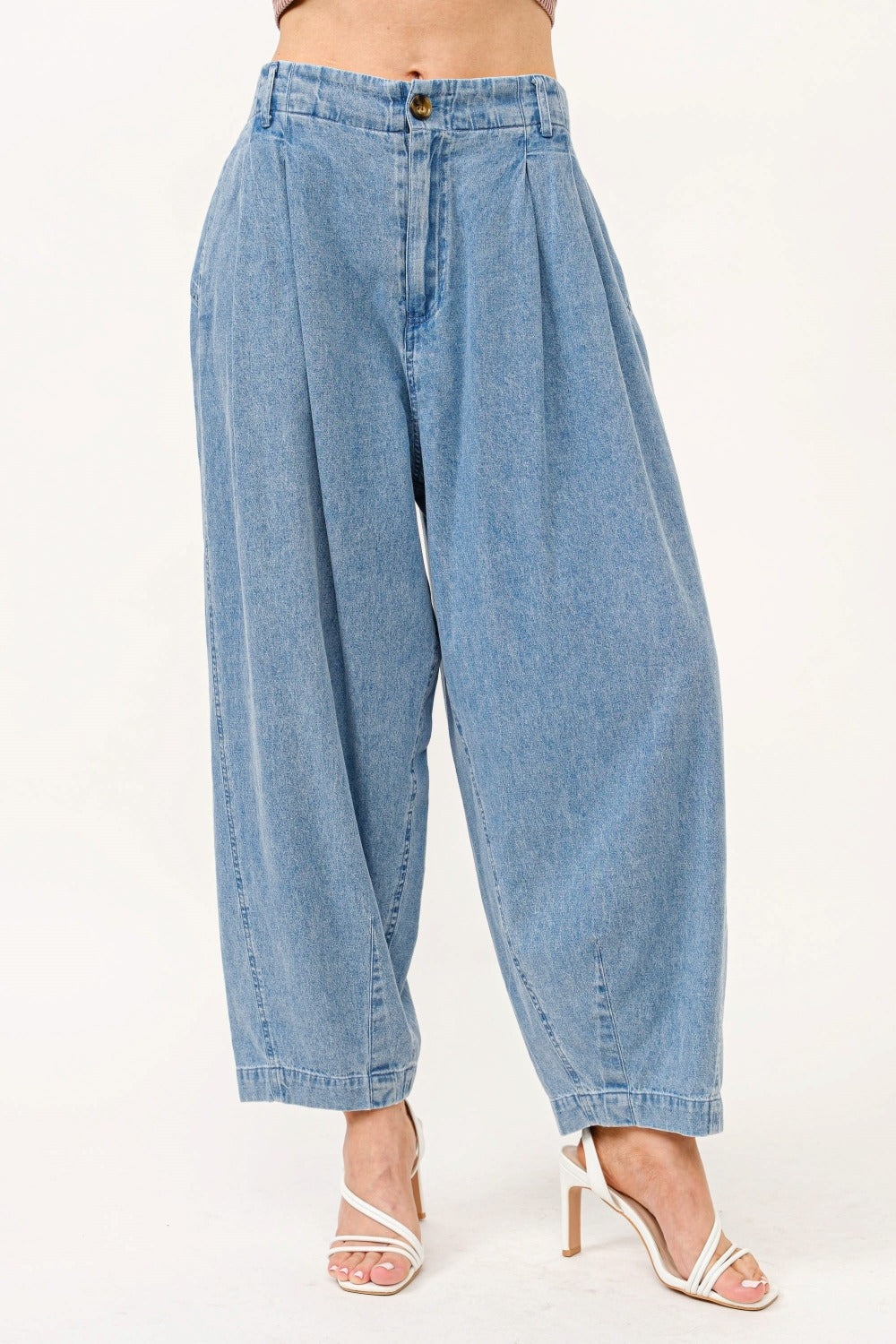 And The Why Elastic Back Pleated Baggy Jeans Denim