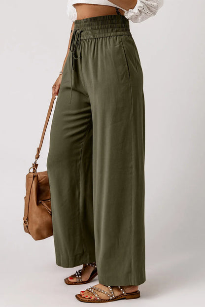 Smocked High Waist Wide Leg Pants