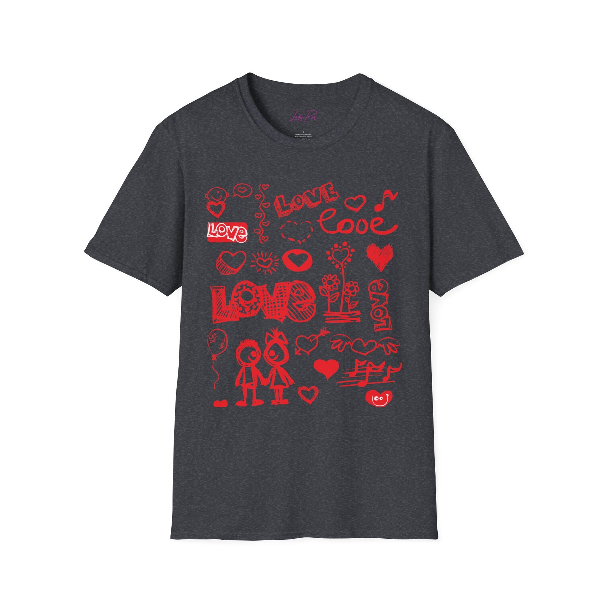 Playful Love Doodle Women’s T-Shirt – Valentine’s Day Edition Dark Heather Grey