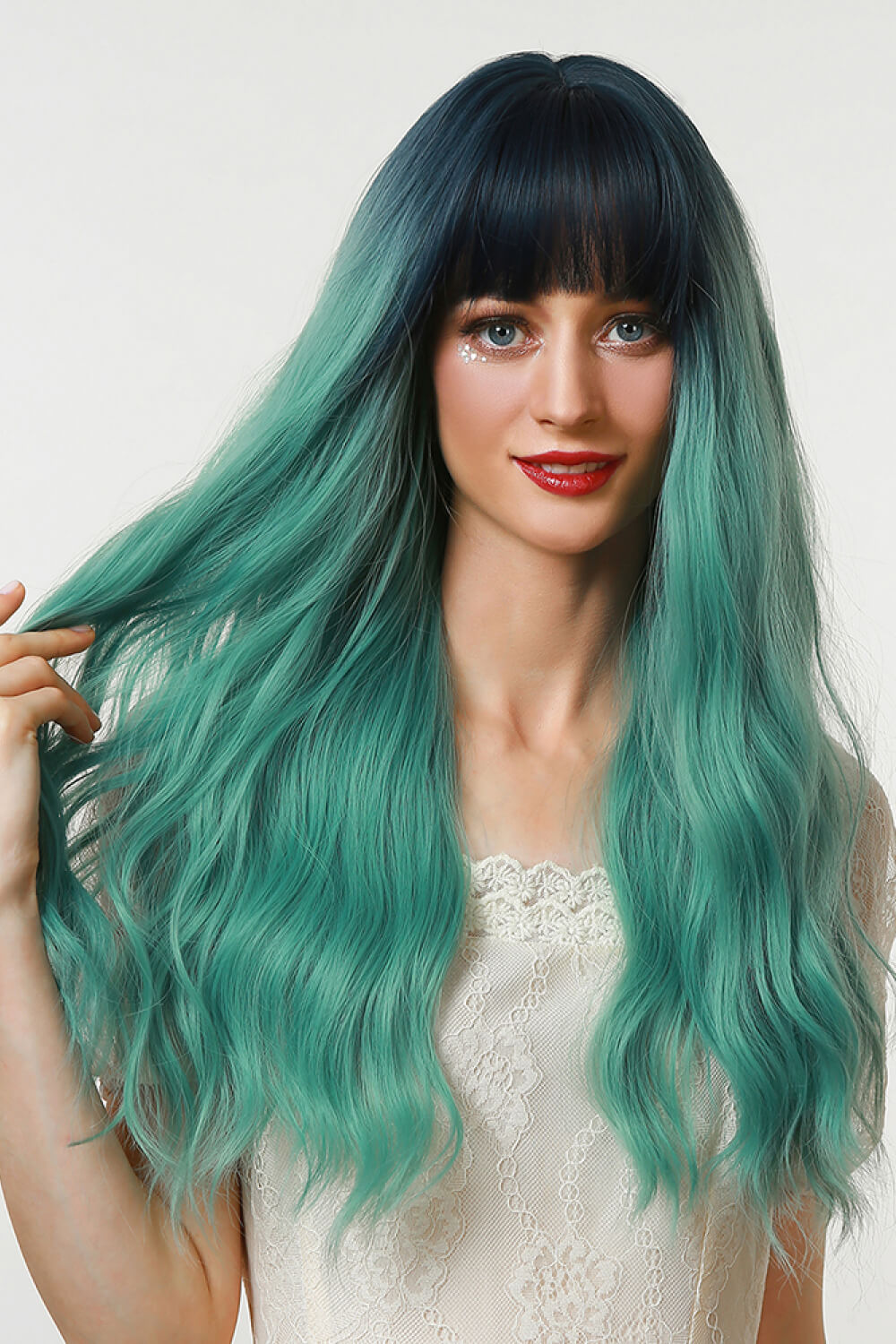 26" Long Wavy Seafoam Ombre Wig (Heat Resistant Synthetic)