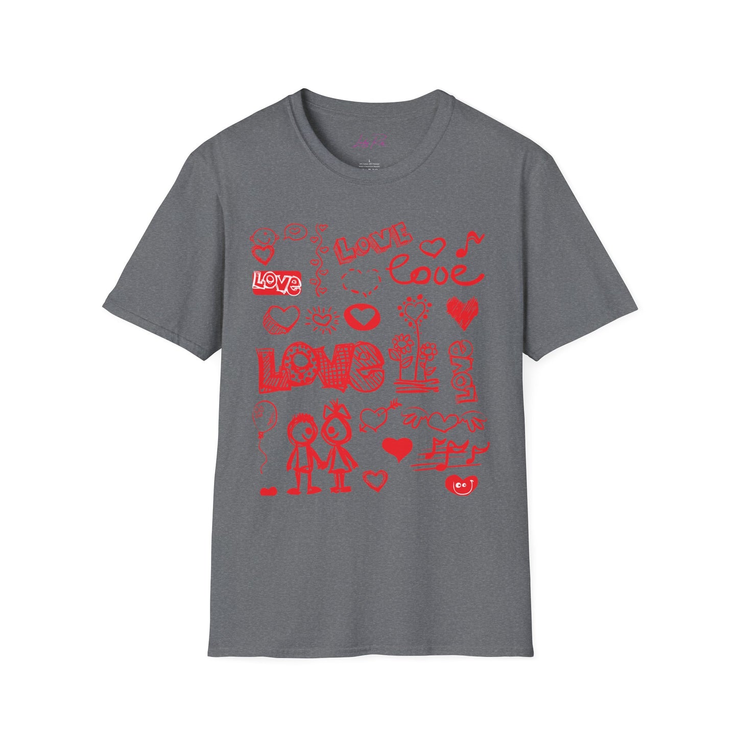 Playful Love Doodle Women’s T-Shirt – Valentine’s Day Edition Graphite Heather