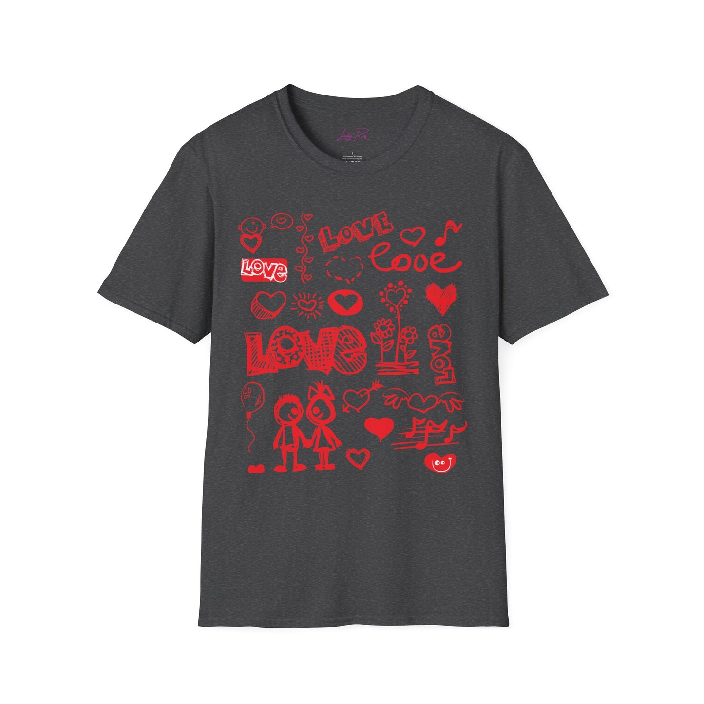 Playful Love Doodle Women’s T-Shirt – Valentine’s Day Edition Dark Heather