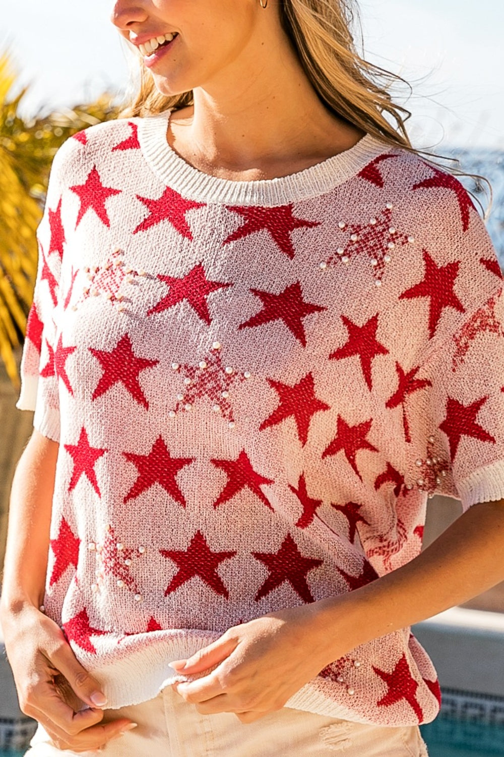 Patriotic Starry Knit Top