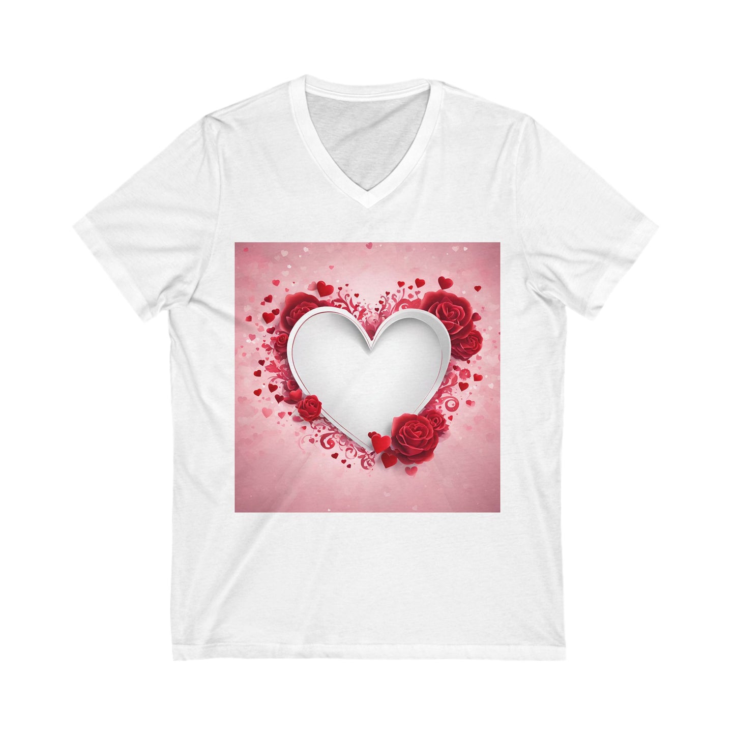 Romantic Heart V-Neck Tee – Valentine’s Day Elegance White