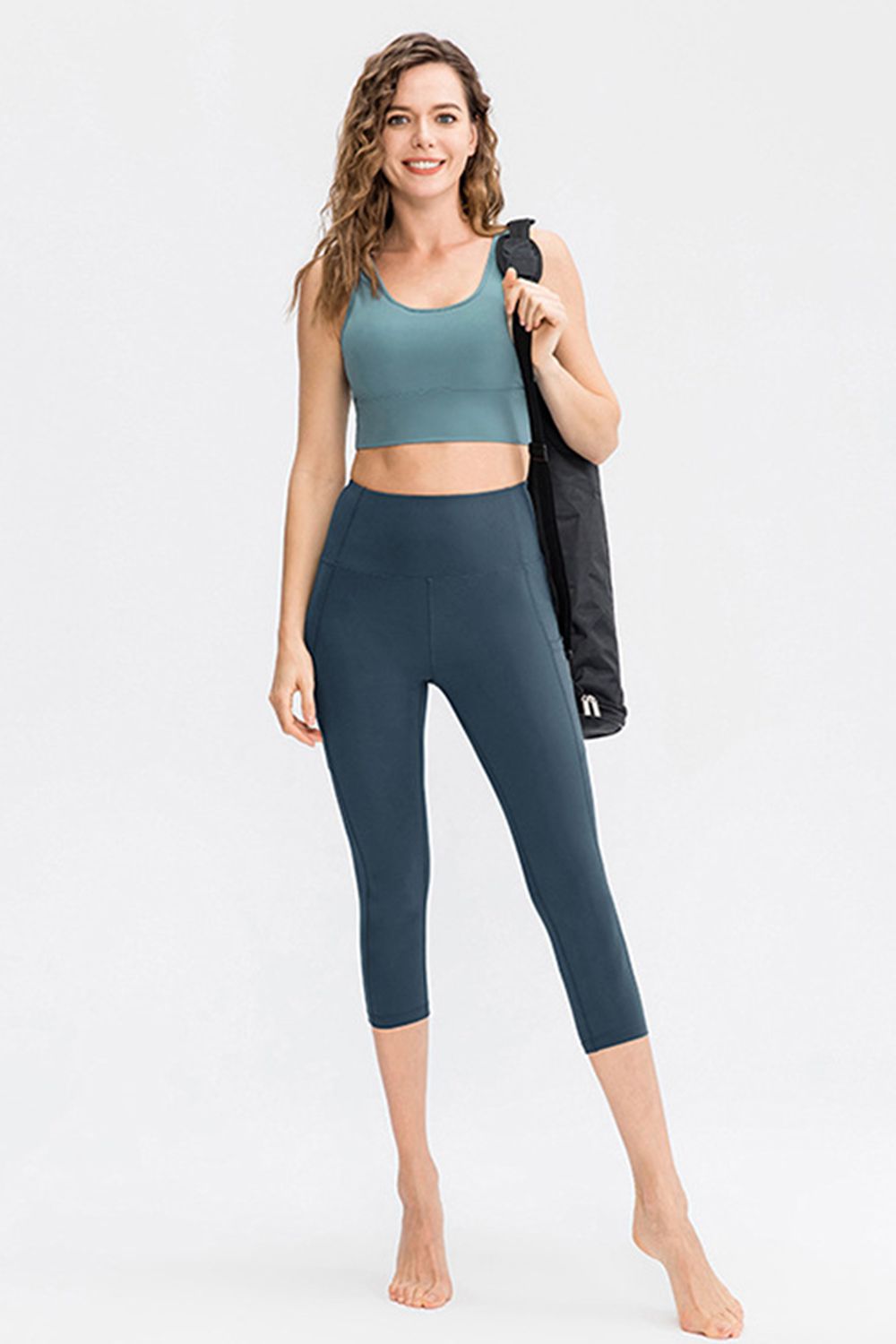 Wide Waistband Cropped Active Leggings with Pockets