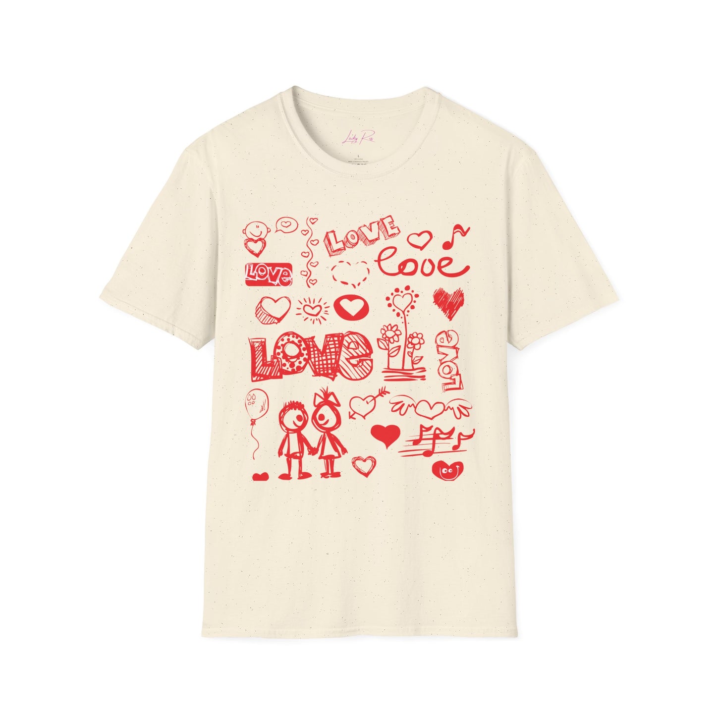 Playful Love Doodle Women’s T-Shirt – Valentine’s Day Edition Natural