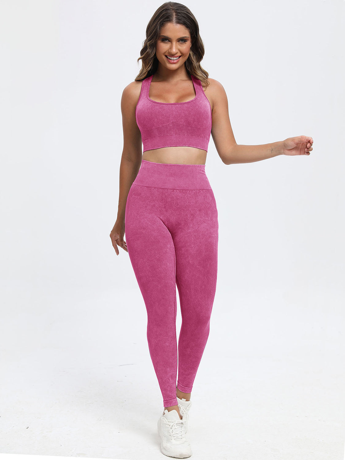 Scoop Neck Wide Strap Top and Pants Active Set Deep Rose