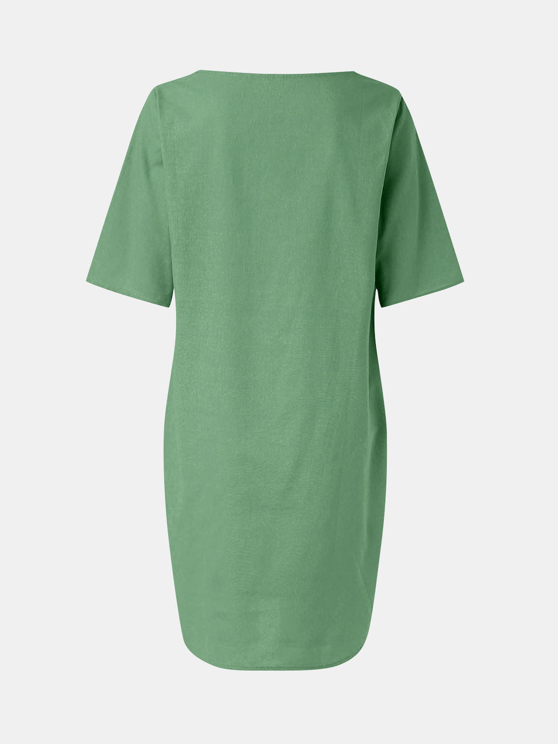 Full Size Round Neck Half Sleeve Dress with Pockets Green