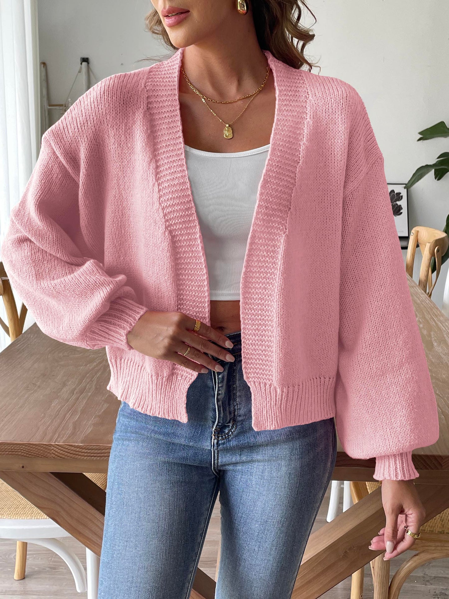 Open Front Long Sleeve Cardigan Dusty Pink