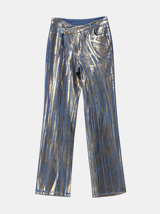 Asymmetrical Waist Jeans with Pockets Light