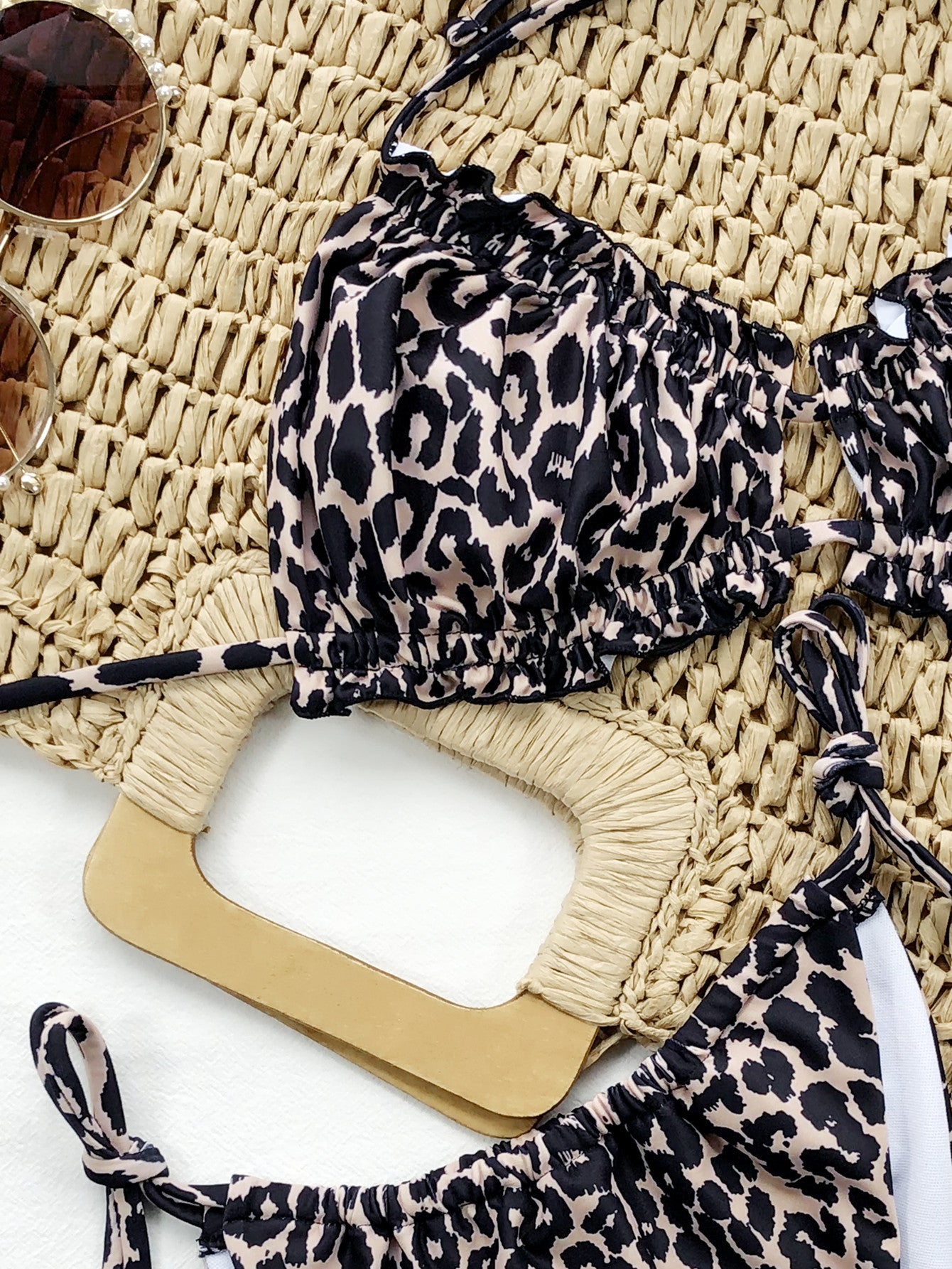 Leopard or Solid Tie-Side Halter Bikini Set