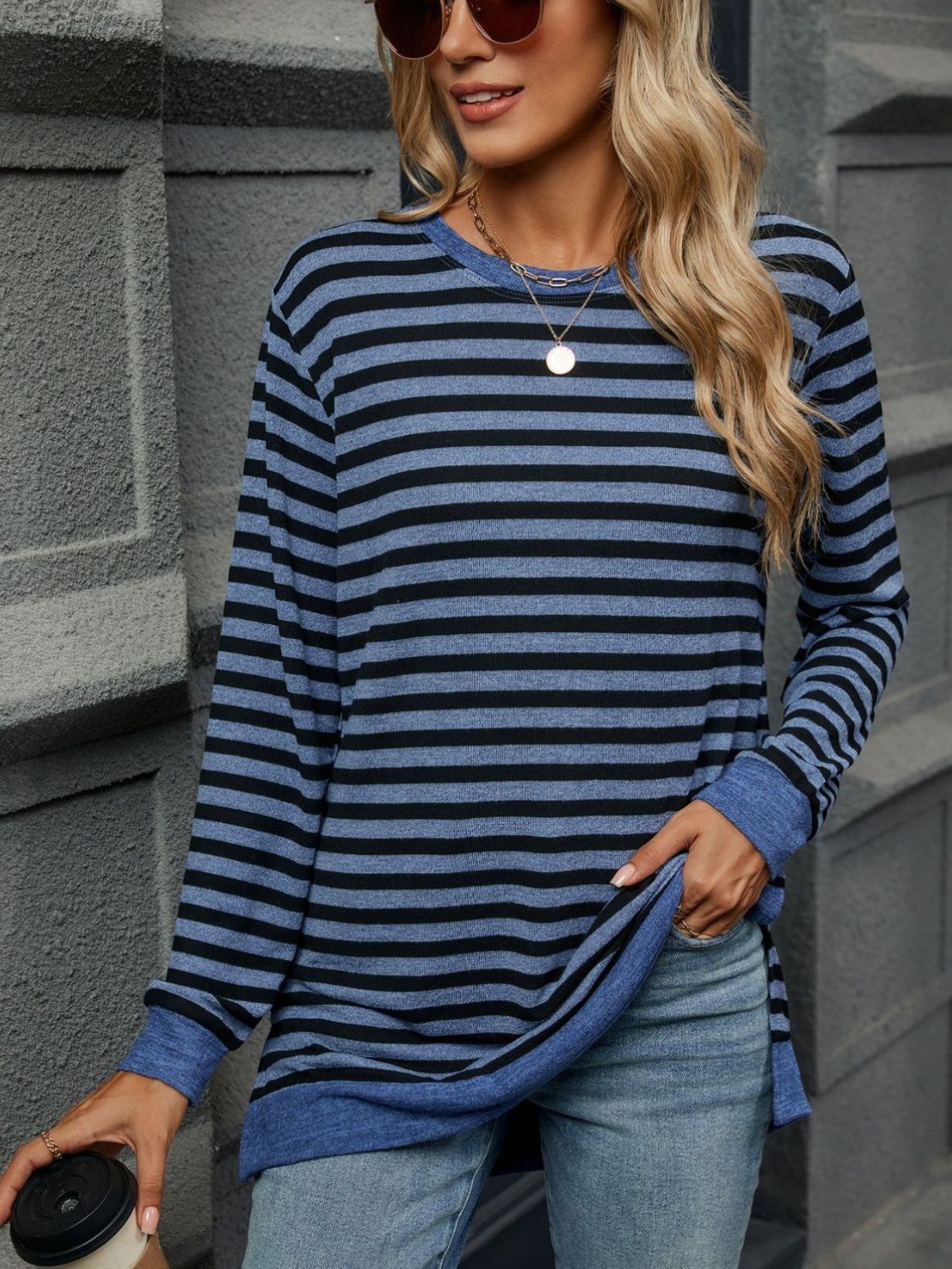 Striped Round Neck Long Sleeve T-Shirt