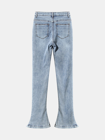 Buttoned Bootcut Jeans with Pockets