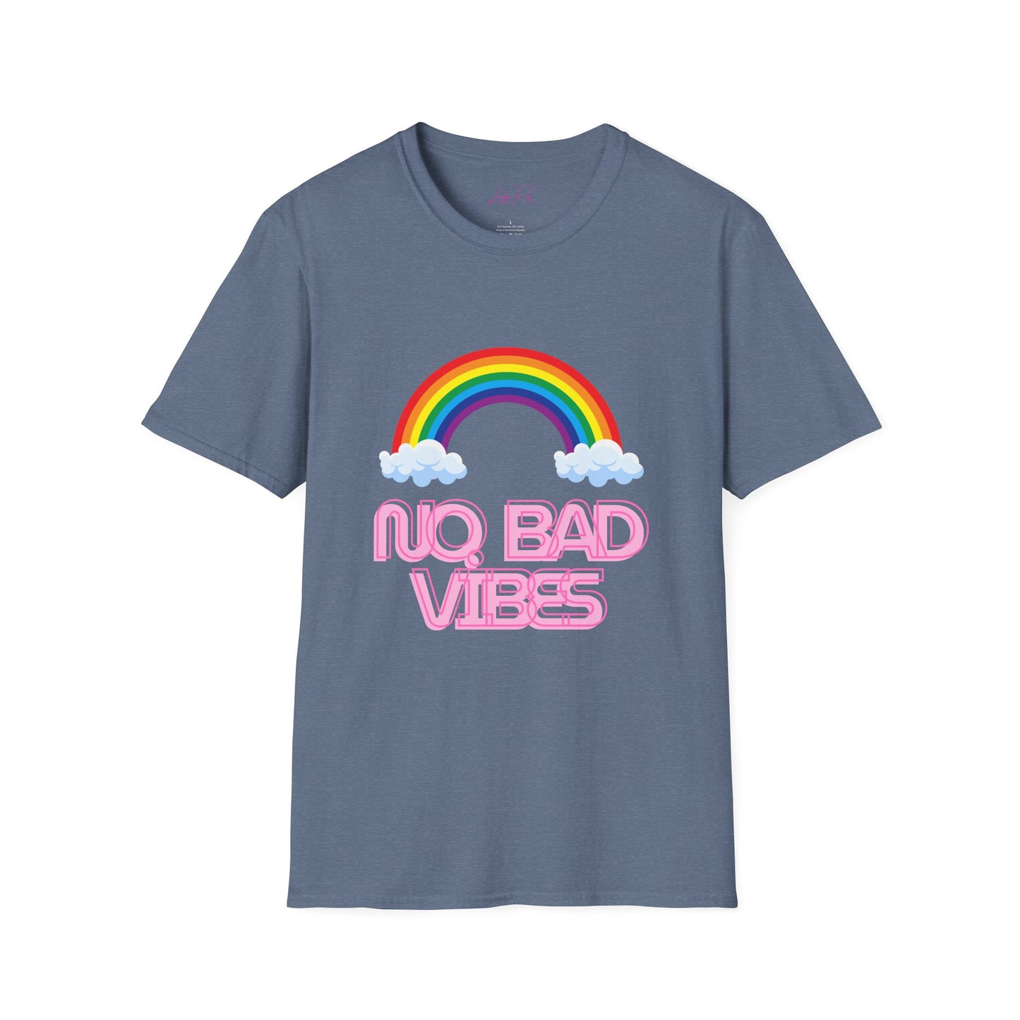 No Bad Vibes Rainbow T-Shirt – Spread Positivity in Style Heather Indigo