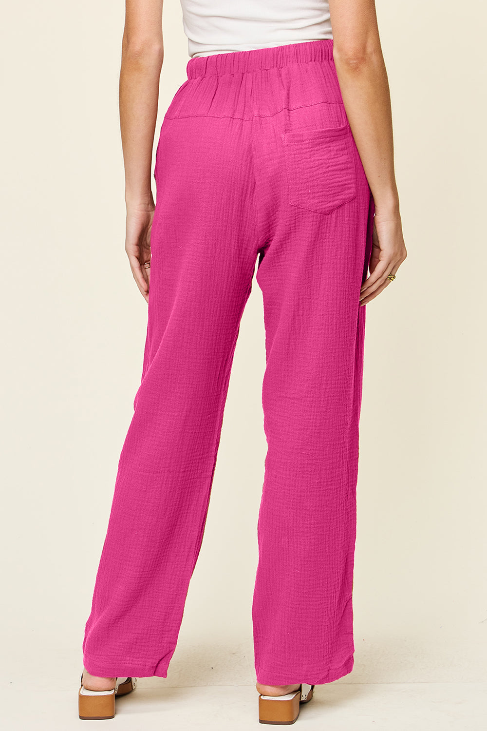 Textured Drawstring Straight Leg Pants