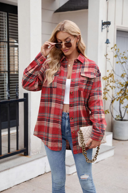 Classic Plaid Button-Down Shirt Scarlet