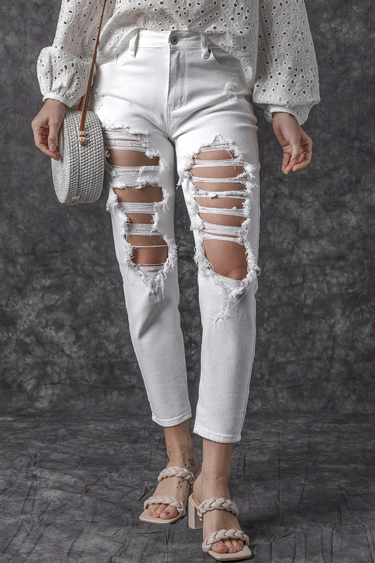 Distressed Jeans with Pockets White