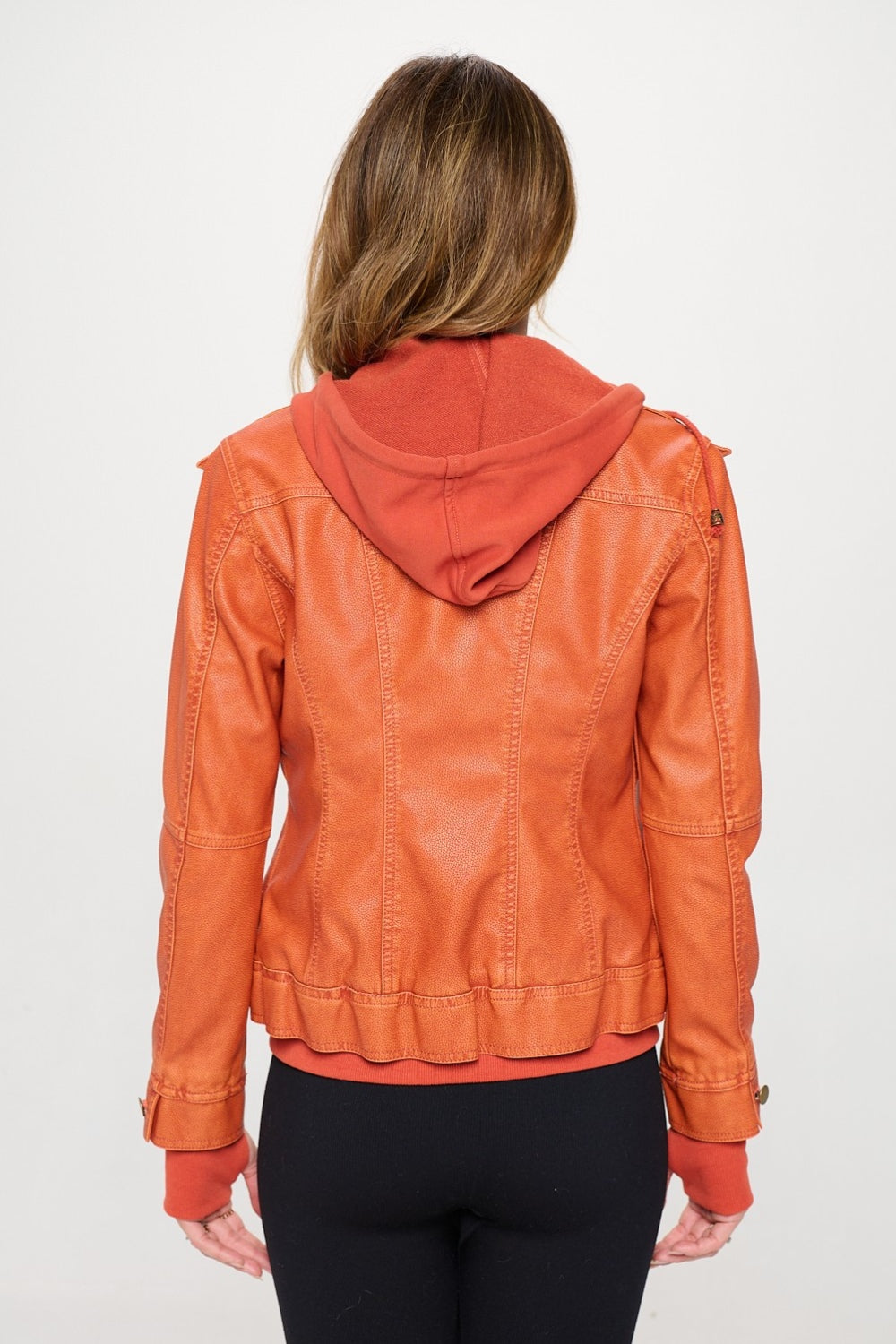 Women's Vegan Leather Double Zip Hoodie