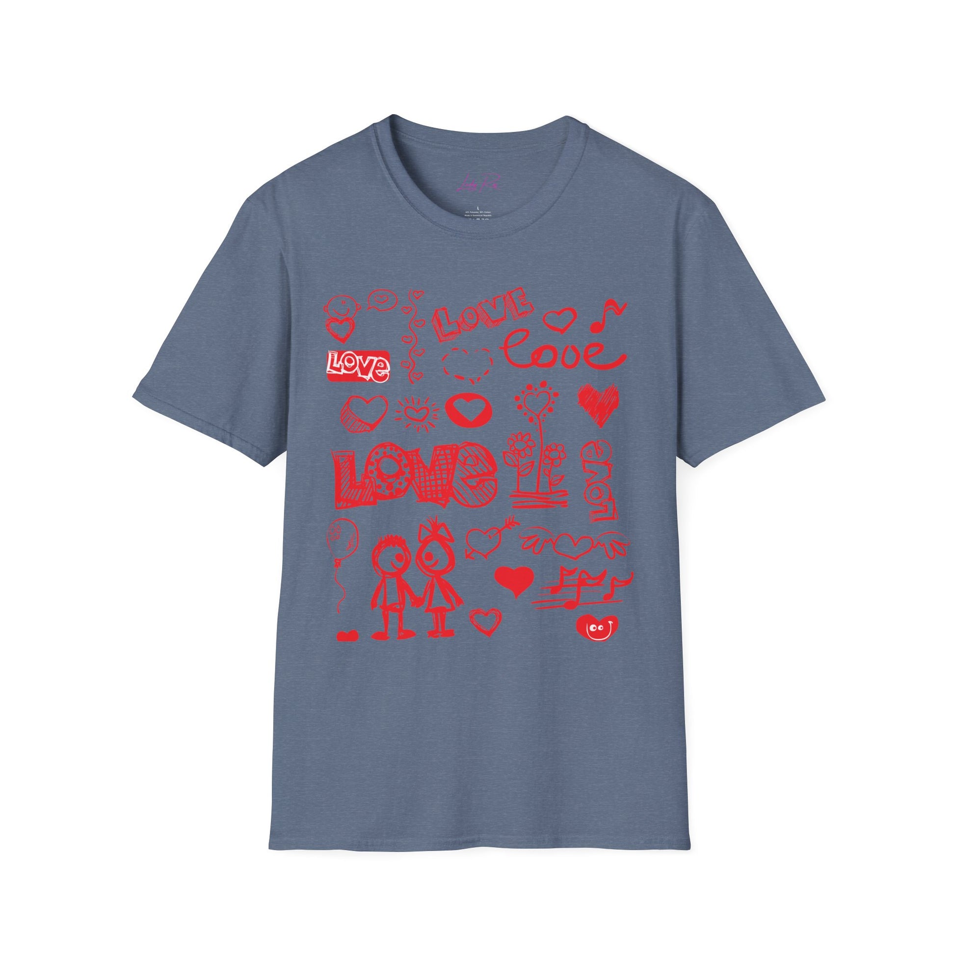 Playful Love Doodle Women’s T-Shirt – Valentine’s Day Edition Heather Indigo