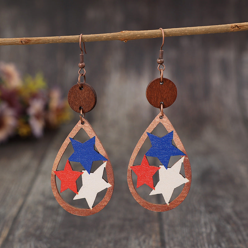 Patriotic Star Dangle Earrings Multicolor One Size