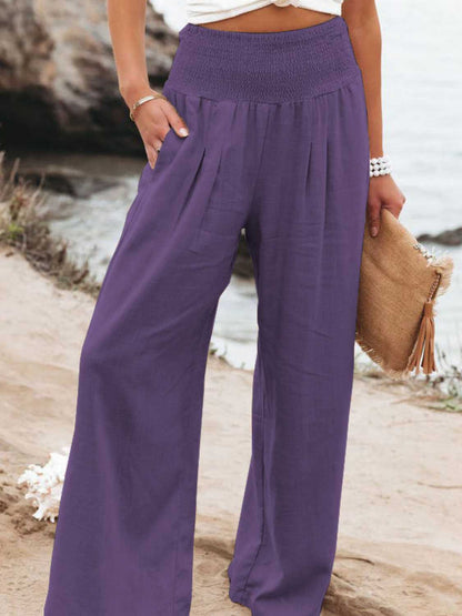 Smocked Waist Wide Leg Pants Vivid Violet