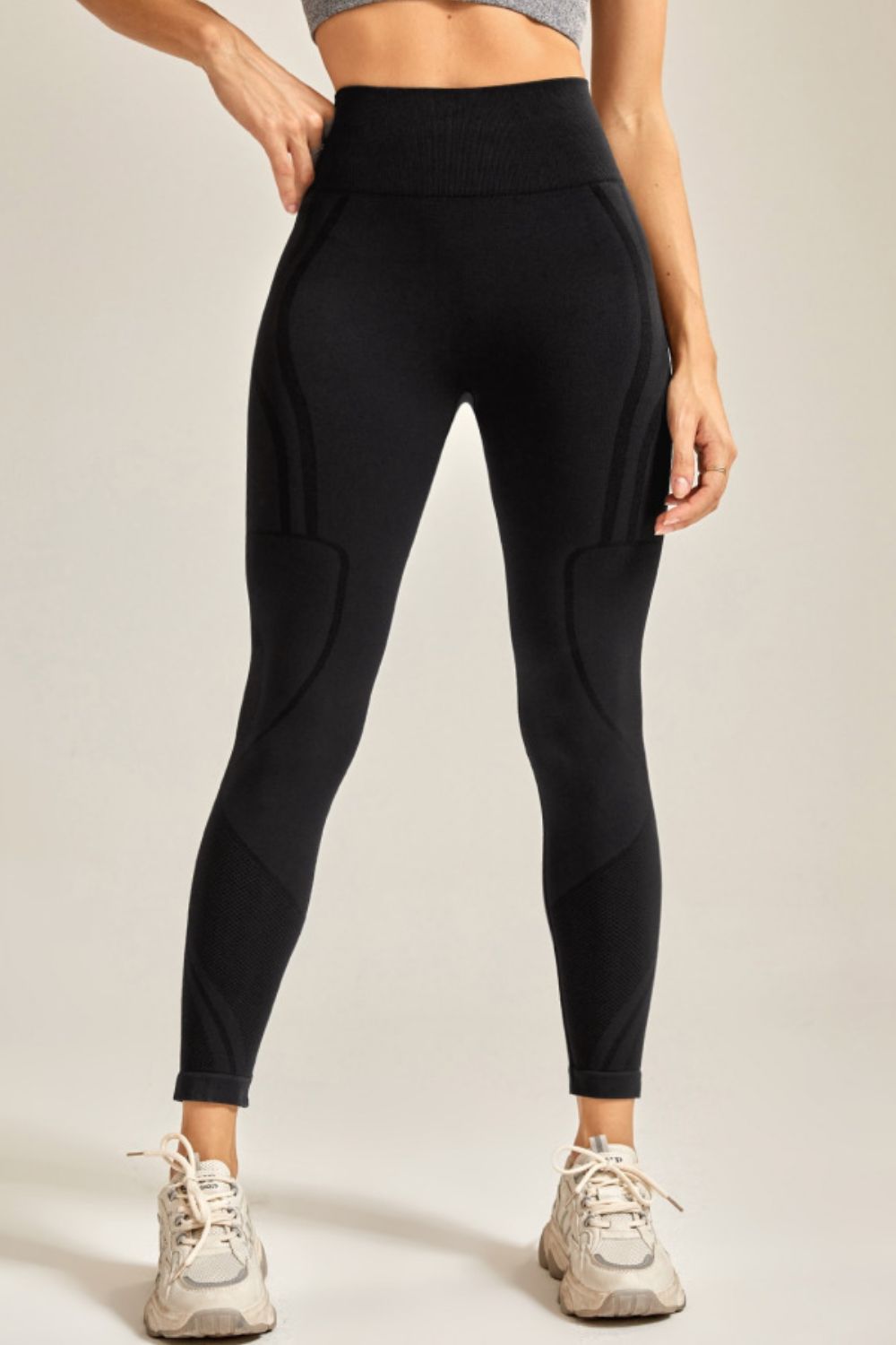 Wide Waistband Long Active Pants Black