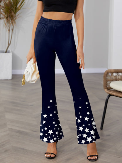 Star Elastic Waist Bootcut Pants Dark Blue