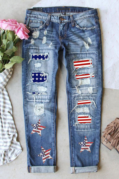 US Flag Mid-Rise Waist Straight Jeans Medium