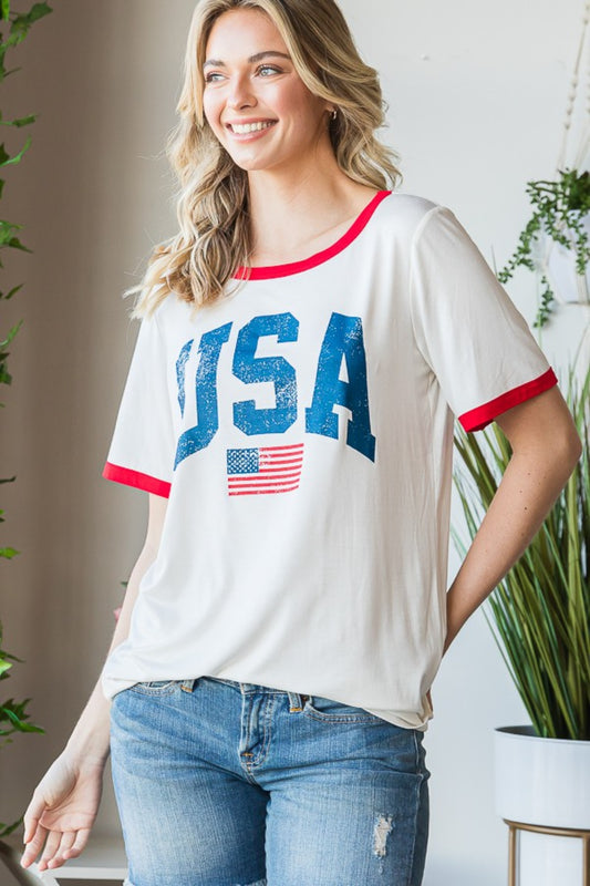Heimish Full Size USA Contrast Trim Short Sleeve T-Shirt OFFWHITE