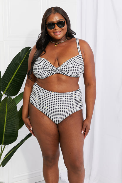 High-Waisted Twist Front Bikini Black White