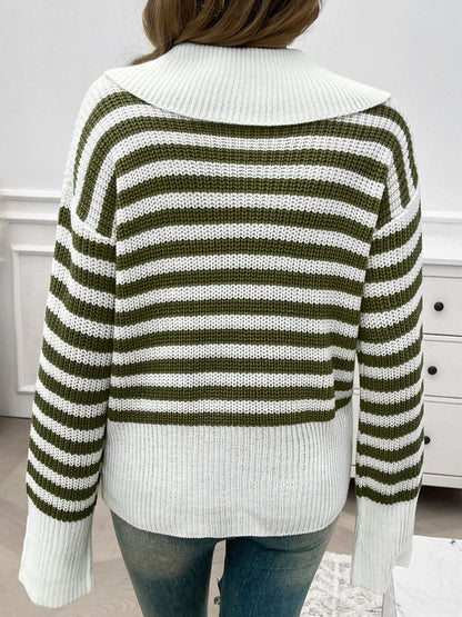 Women's Striped Sweater Collar