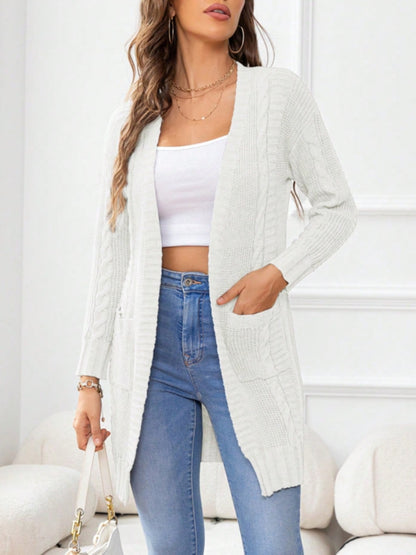 Open Front Long Sleeve Cardigan White