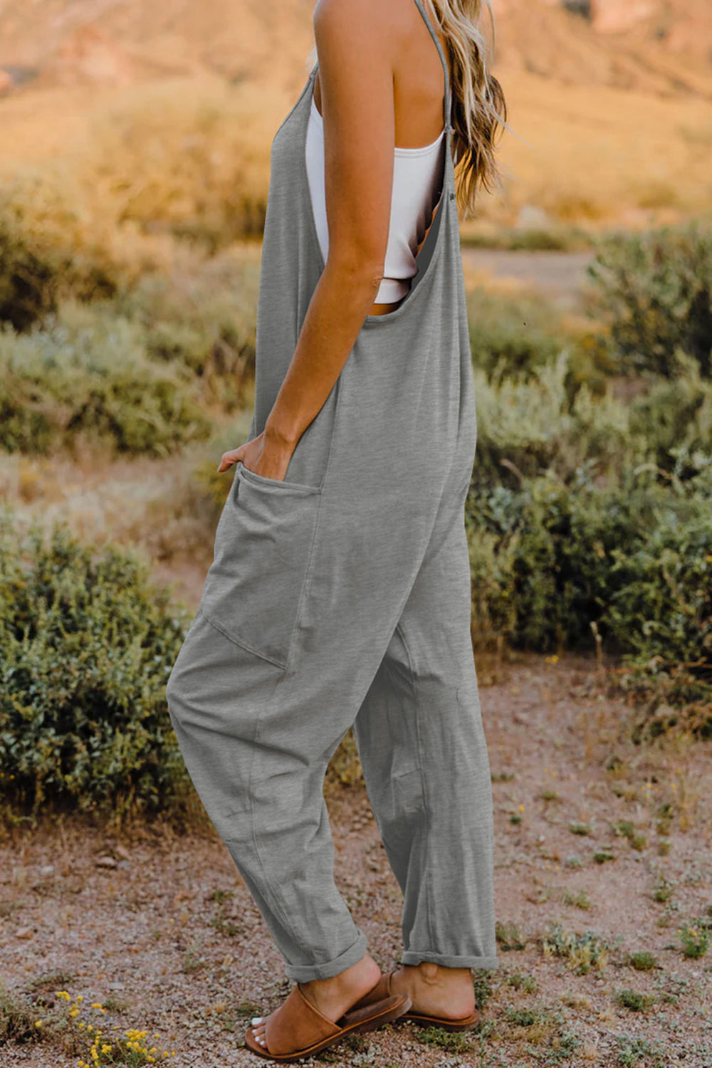 Sleeveless V-Neck Jumpsuit with Pockets