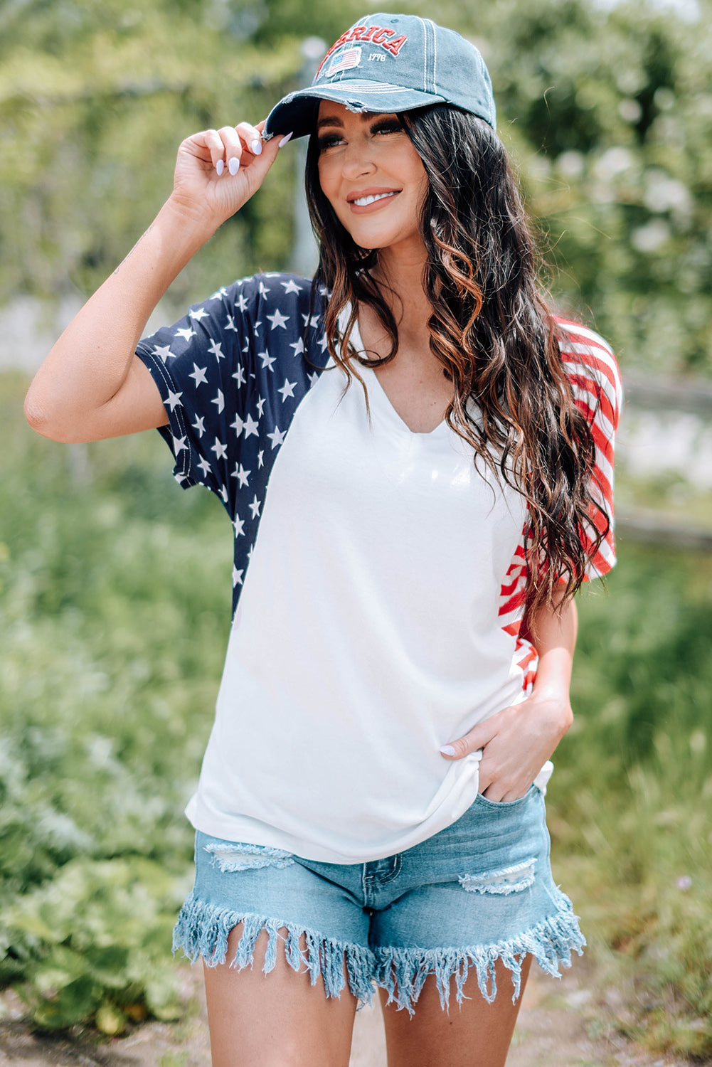 American Flag Relaxed V-Neck Tee