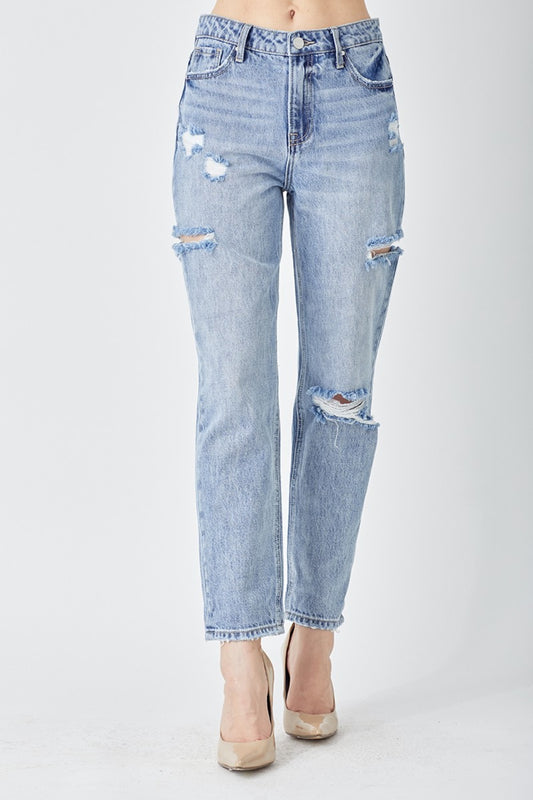 RISEN Distressed Slim Cropped Jeans Medium