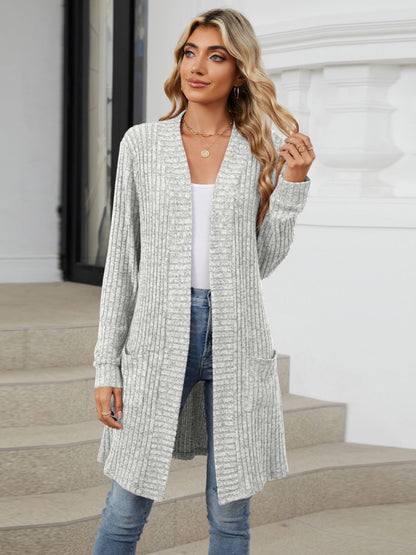 Open Front Long Sleeve Cardigan Light Gray