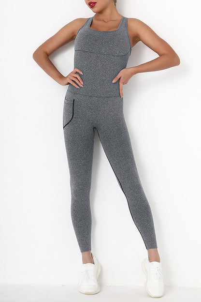 Crisscross Wide Strap Active Jumpsuit Gray