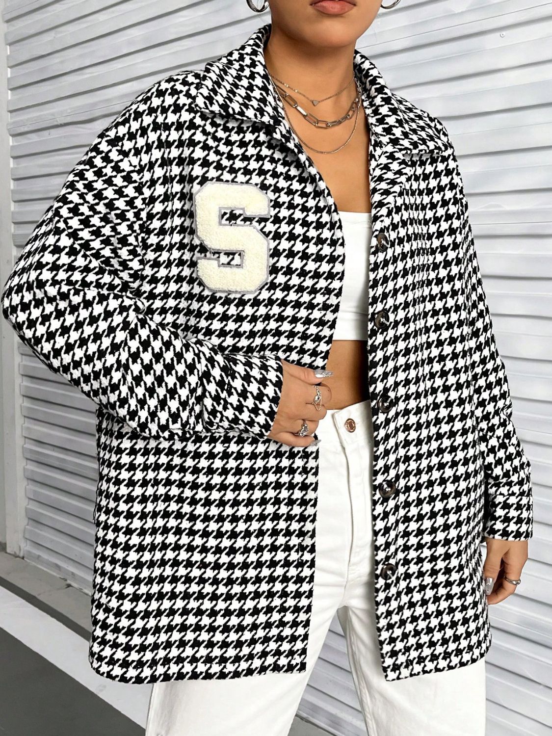 Houndstooth Button-Down Shacket